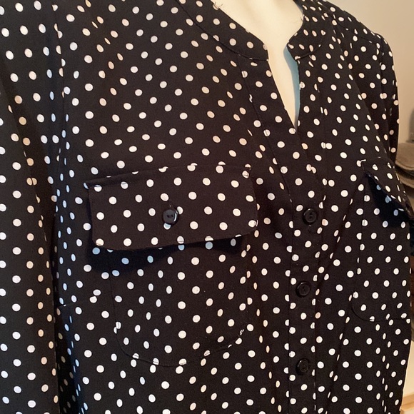 Polka Dot Button Shirt  Notations 1X  3/4 Sleeves Exc Shape New no Tags - Picture 5 of 11
